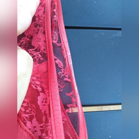 Vintage Verducci Red Leather & Lace Sleeveless Bodycon Dress, Size 6, - Picture 10 of 13